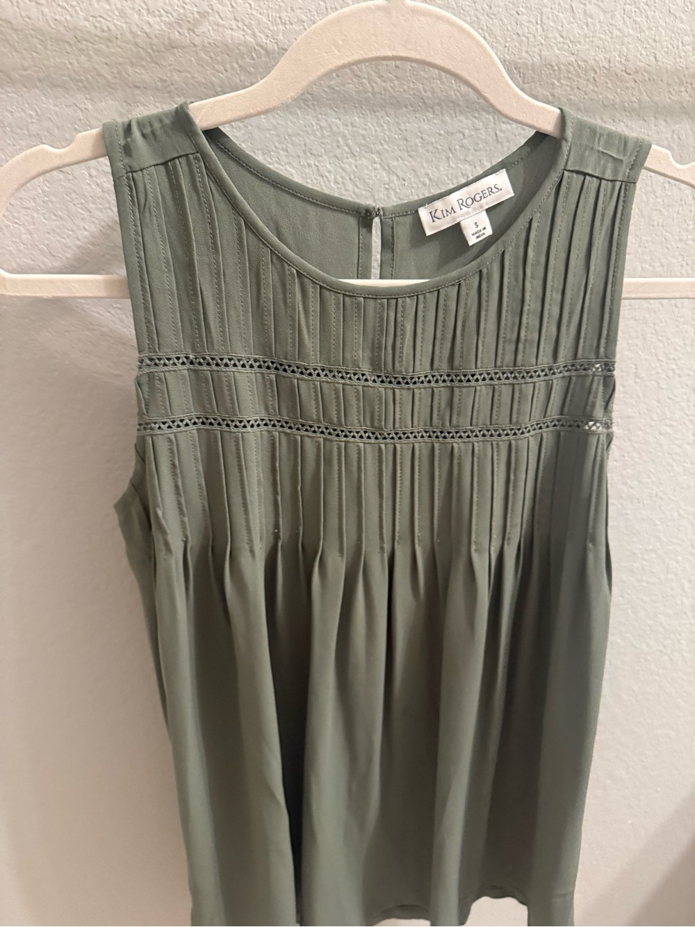 Kim Rogers Olive Green Pintuck Ladder-Trim Sleeveless Camisole